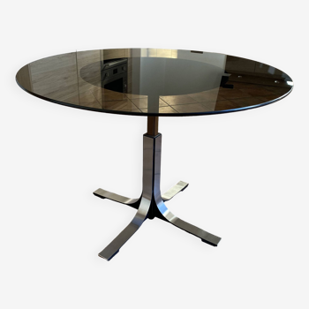 Modular vintage table. 1970. Stainless steel and glass. Italy.