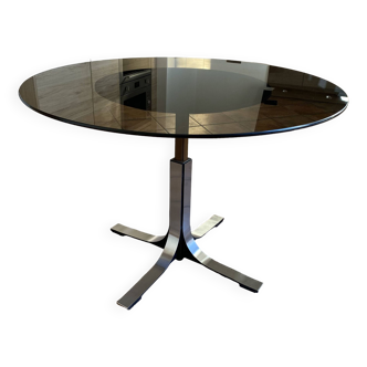 Modular vintage table. 1970. Stainless steel and glass. Italy.