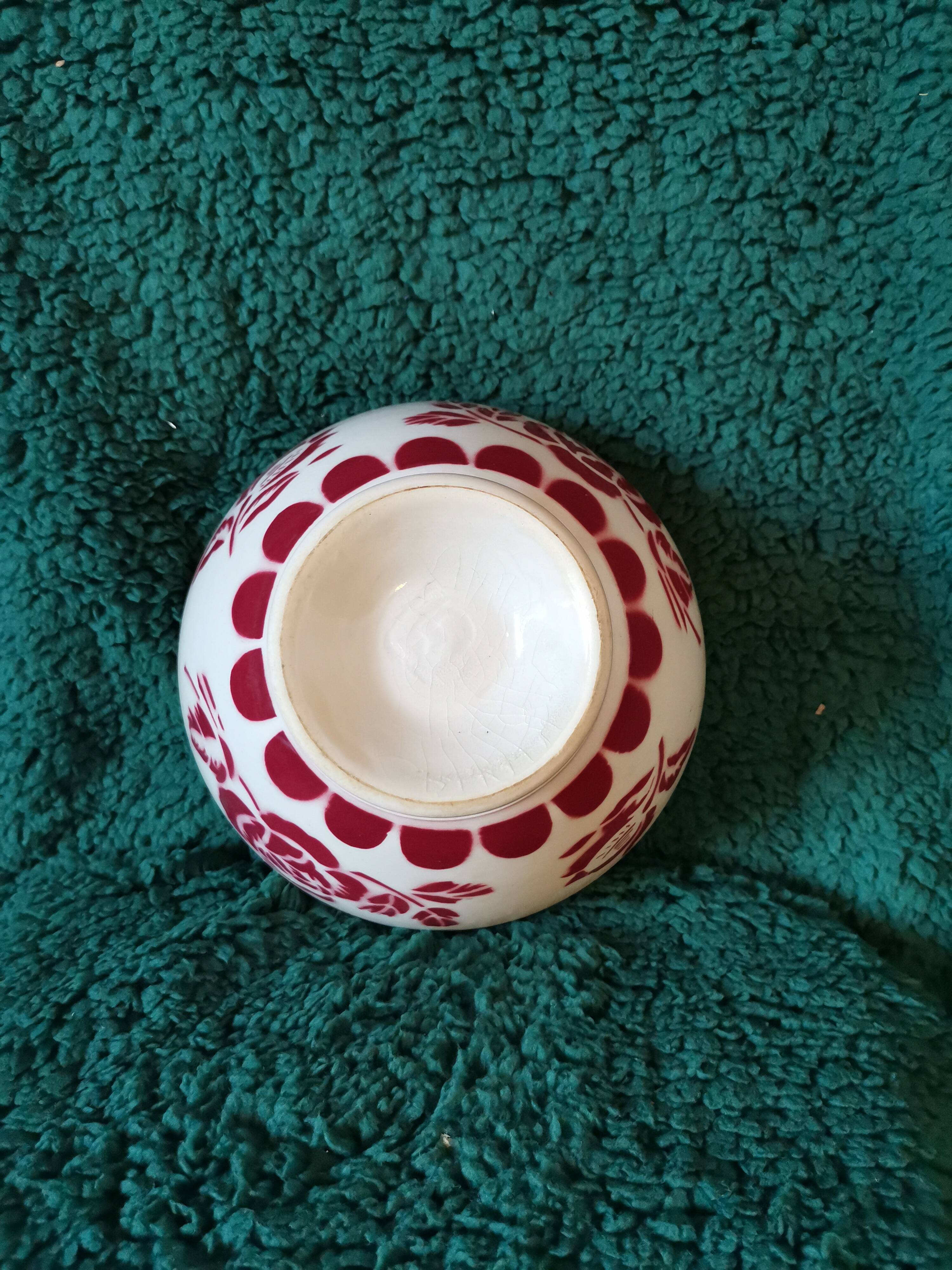 Old bowl Digoin pink red large 01