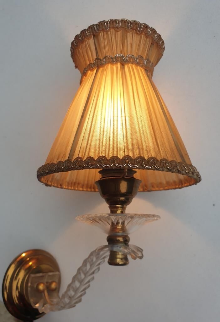 Pair of vintage wall lamps plexi lampshade pleated gold