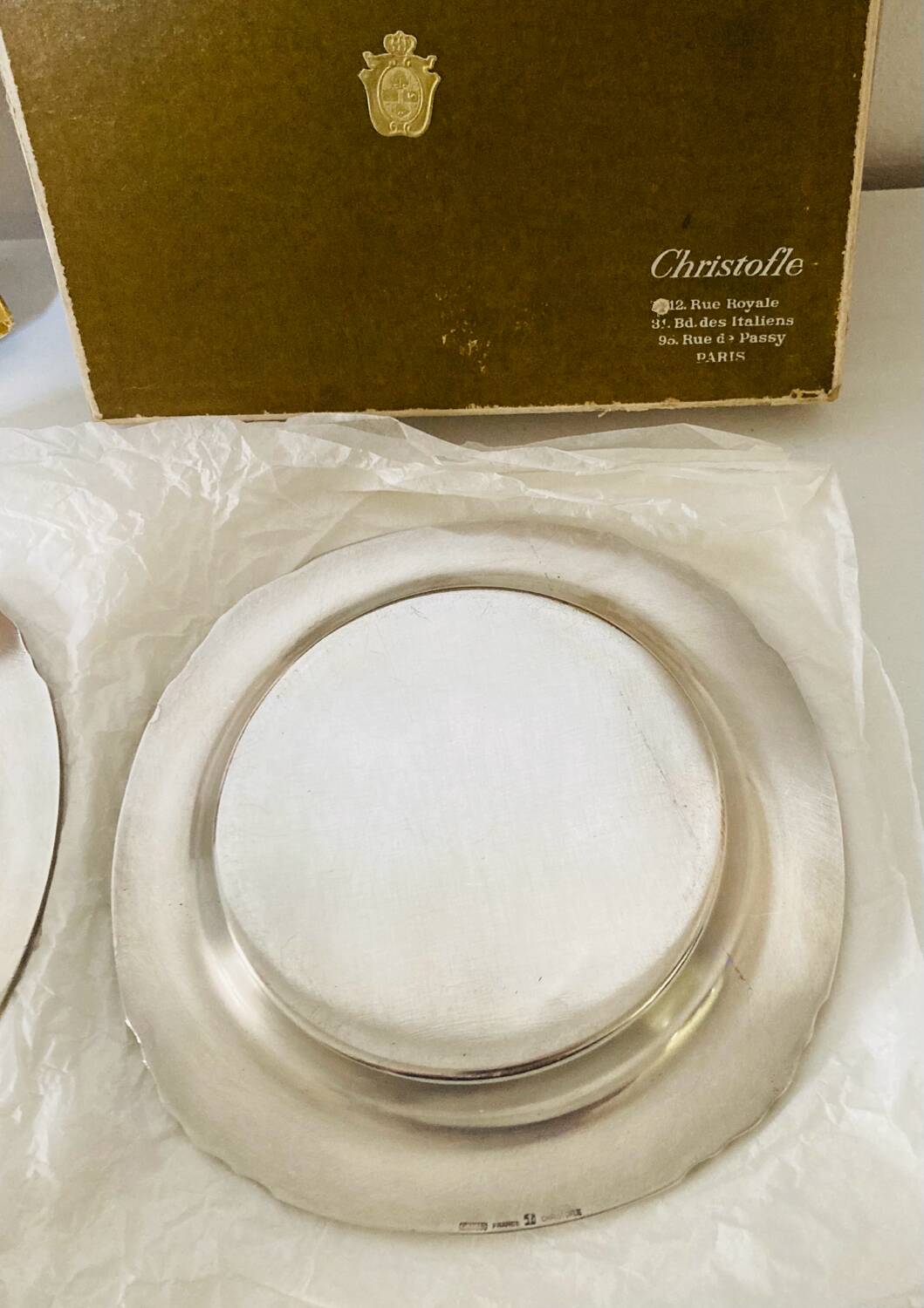 Christofle / galia trays in hallmarked silver metal in their case