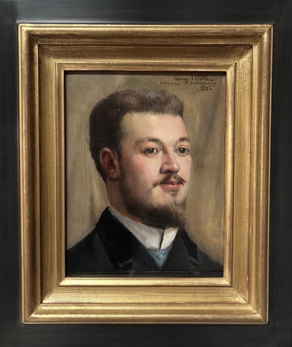 Georges Ferré (1853-1924) Portrait d'un ami, 1886, huile sur panneau, signé