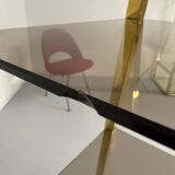 Étagère Pyramide design Hollywood Regency  Laiton Doré  Verre Fumé an. 60