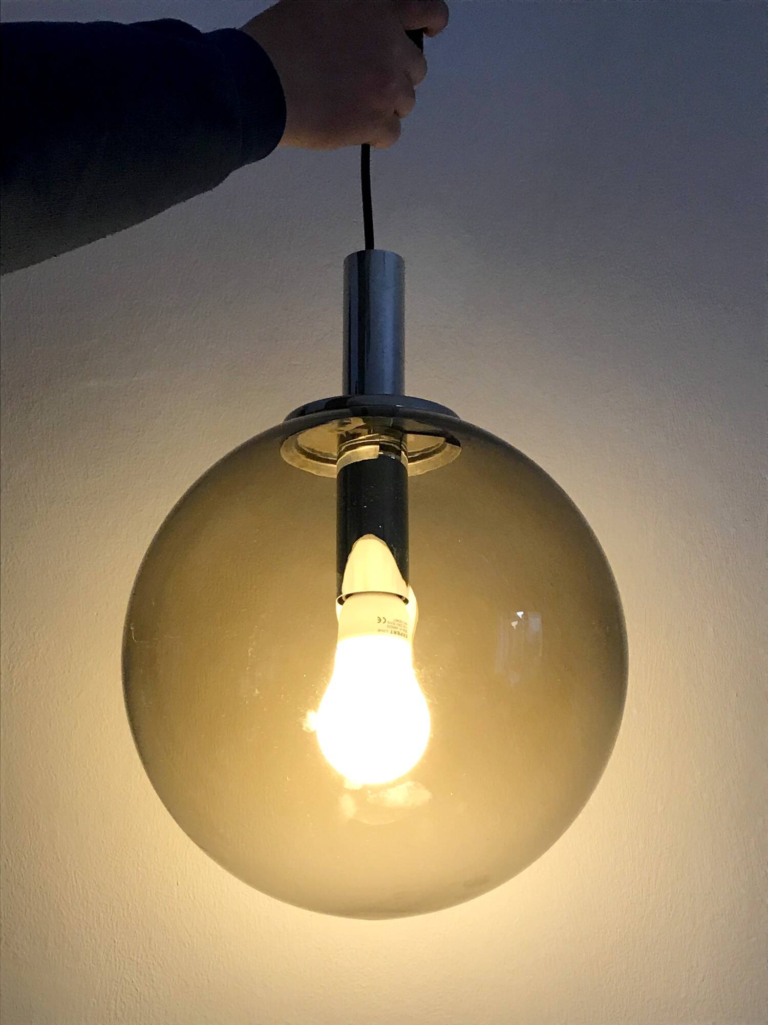 Vintage 70s smoked glass pendant light