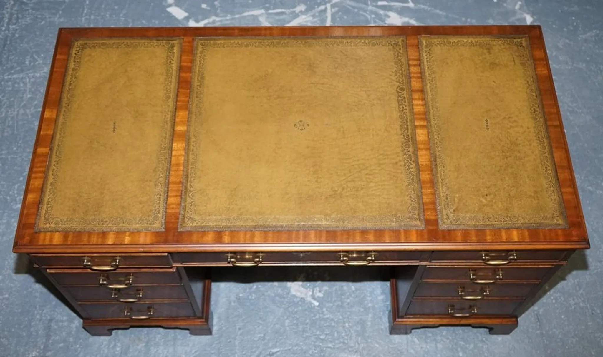 Vintage Green Hunter Leather Pedestal Desk by Bevan Funnell