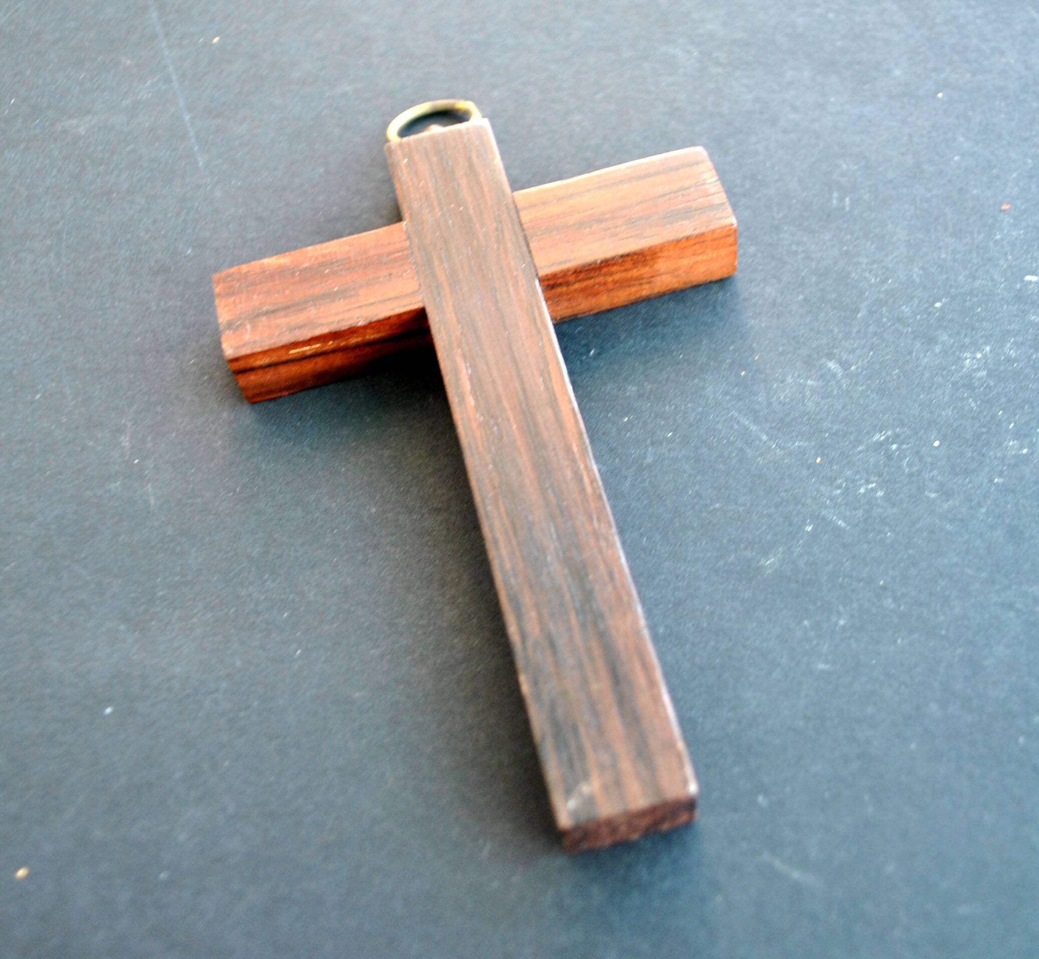 Vintage Crucifix Cross in Macassar Ebony Wood and Brass