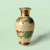 Vintage brass vase with cloisonné enamel floral decoration