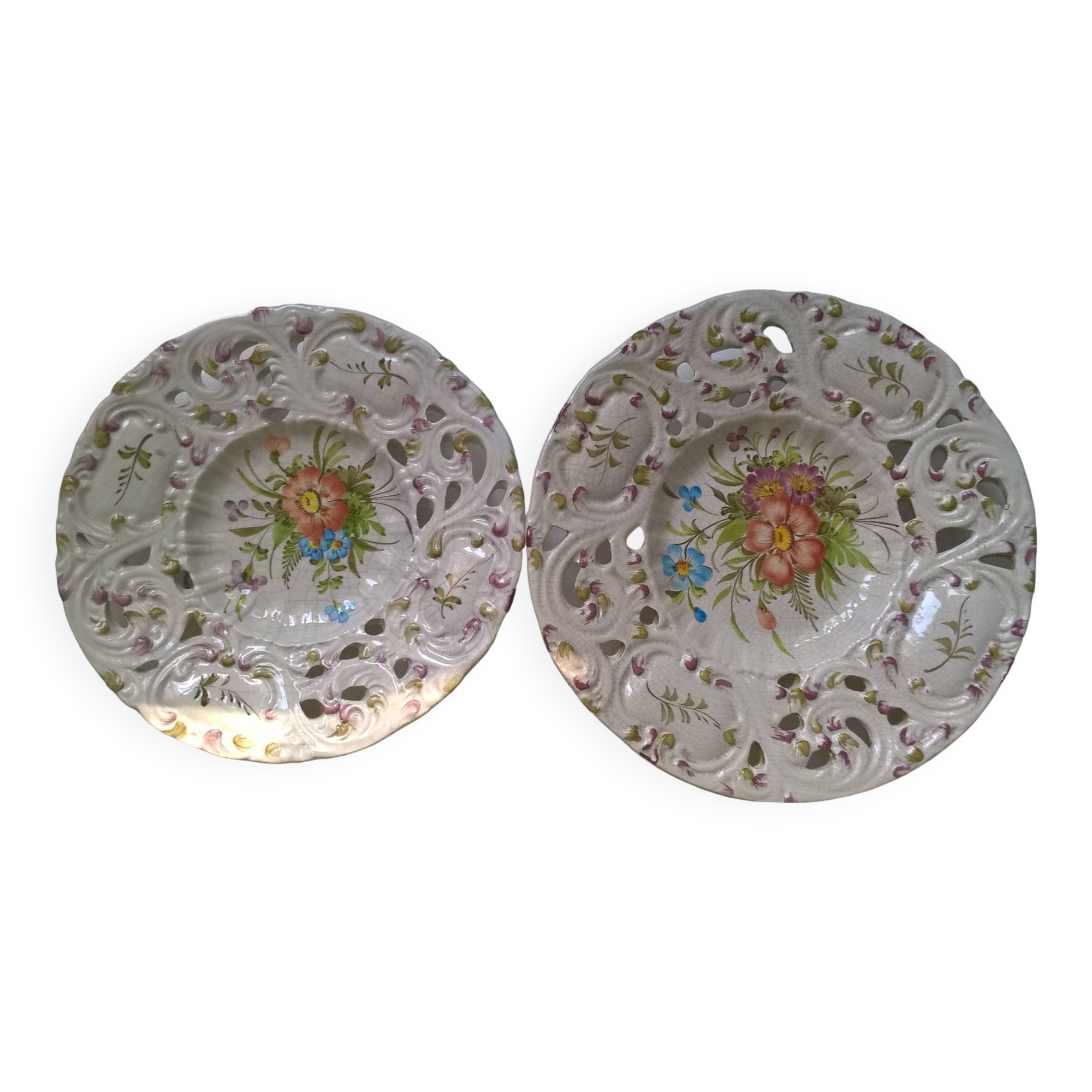 Boch & freres (b&f) plates openwork cracked ceramic vintage floral pattern