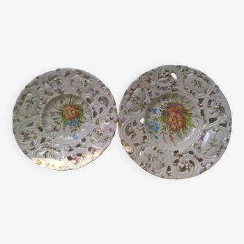 Assiettes boch & freres (b&f) céramique ajourée craquelée vintage motif floral
