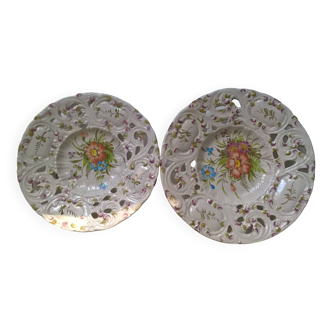 Boch & freres (b&f) plates openwork cracked ceramic vintage floral pattern