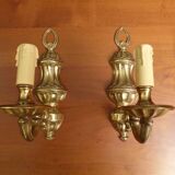 Set of 2 wall lights in genuine solid gilded bronze