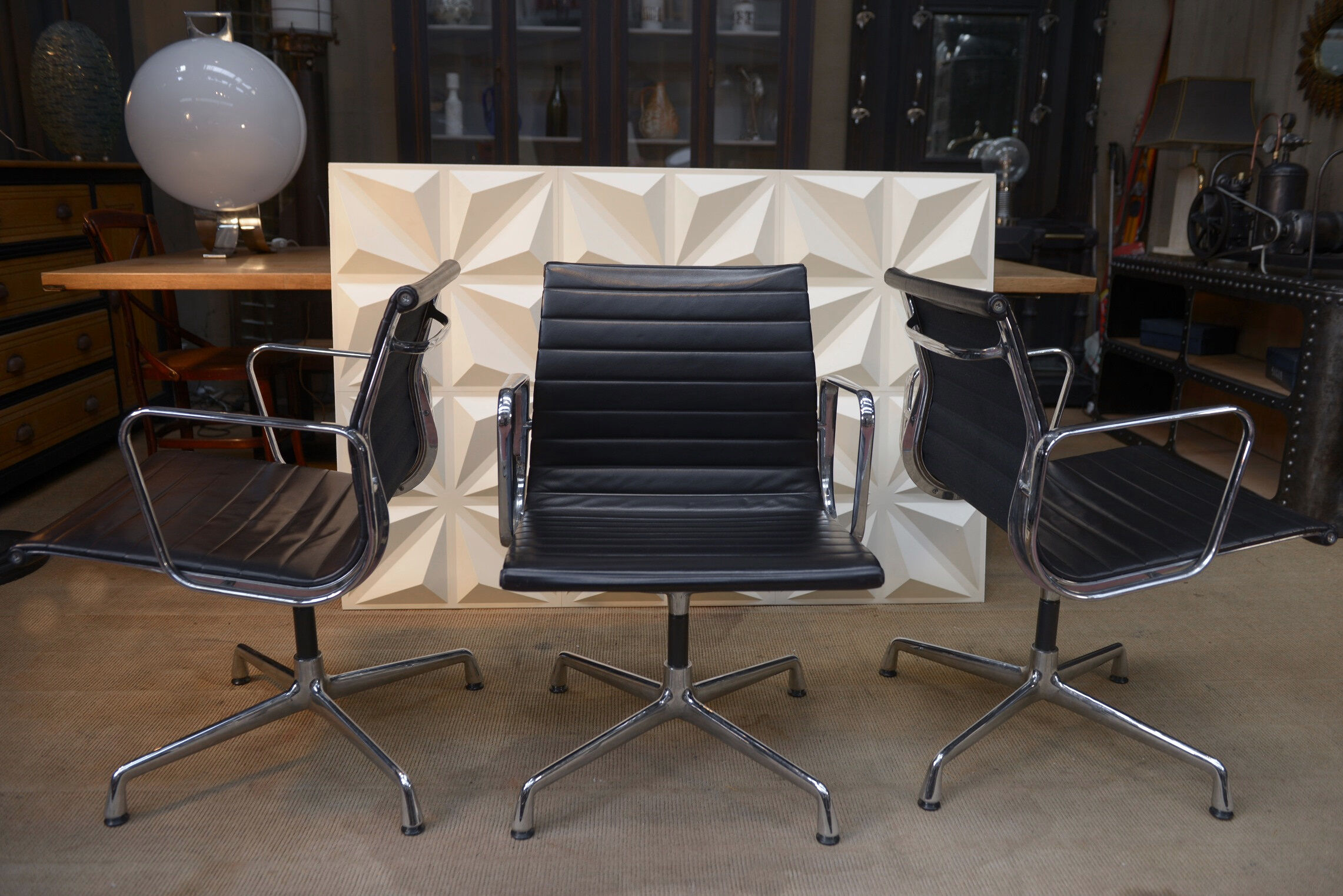 Vintage Leather Swivel Armchairs Ea108 by Charles and Ray Eames for Vitra