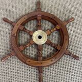 Rudder bar wheel boat in wood and brass "Comptoir des Indes" shelf