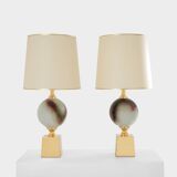 Pair of ceramic and brass lamps by Philippe Barbier, 1970s