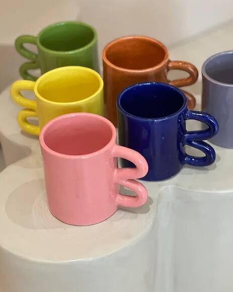 Mug cup ceramic handle graphic wave colorful design Majorelle Blue Klein