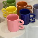 Mug ceramic cup graphic wave handle colorful design Blue majorelle Klein