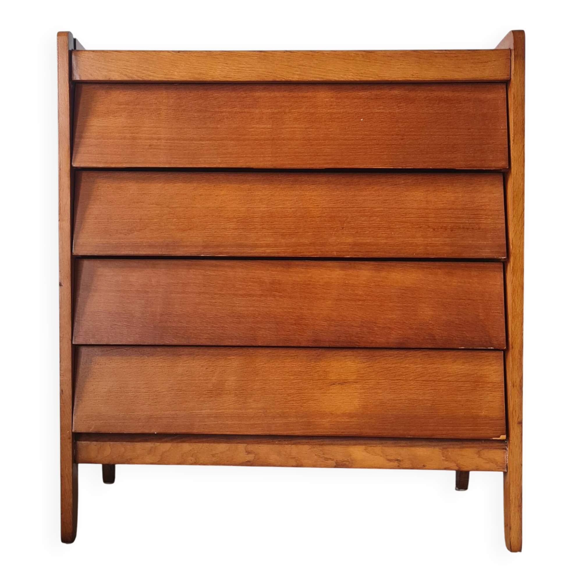 Commode vintage Mid-Century en chêne clair et tiroirs biseautés (1960)