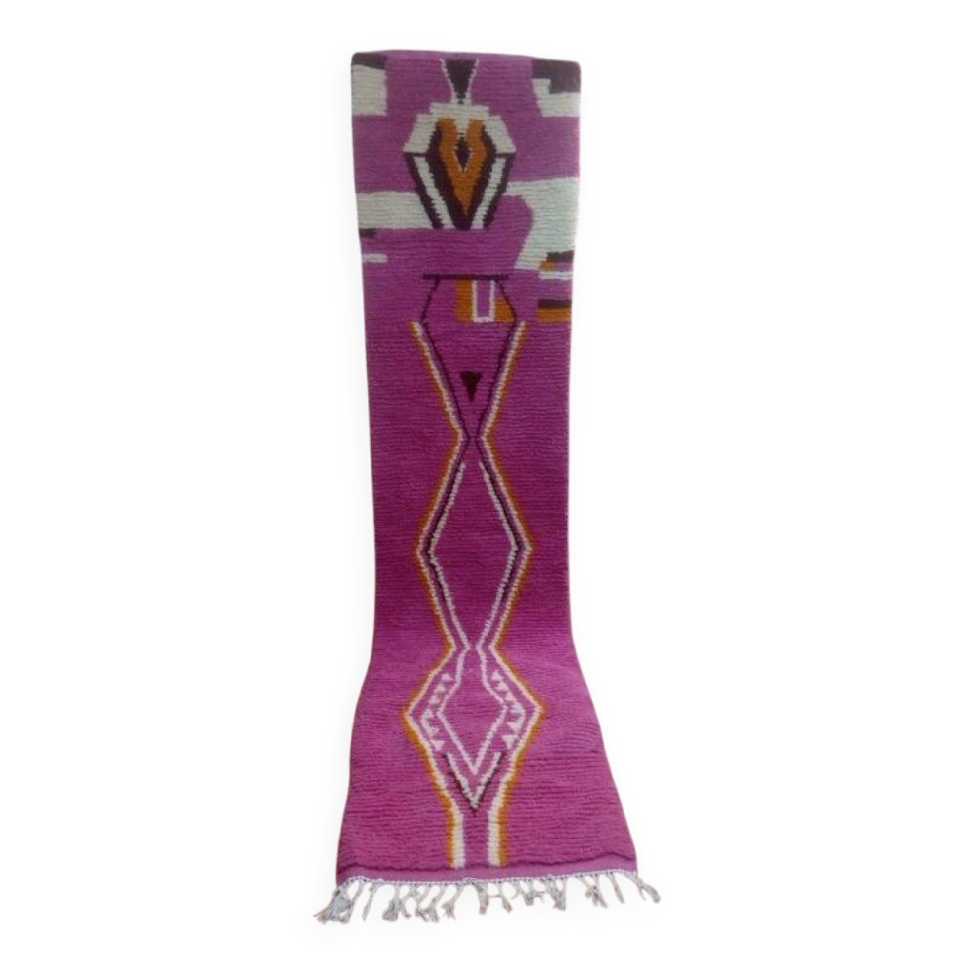 Tapis coureur en laine rose - tapis berbère tissé à la main du Maroc - 315 x 73 cm