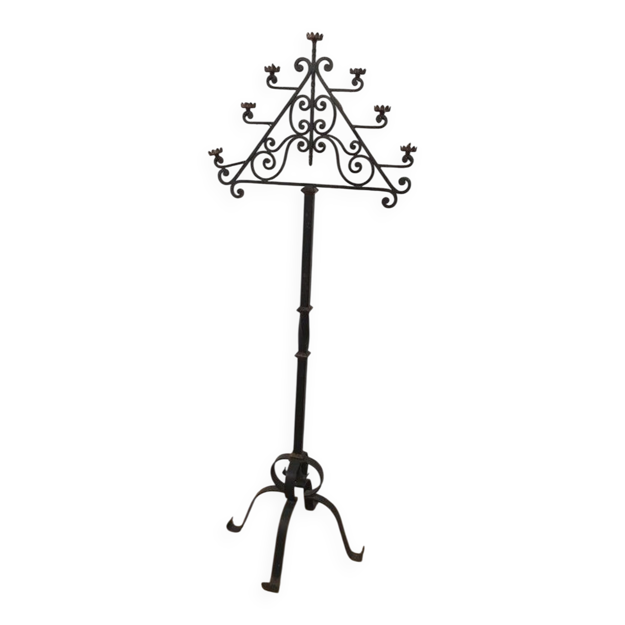 Seven-Arm Wrought Iron Floor Lamp, Art Deco, French Work,
