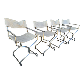 Foldable metal and skaï armchairs