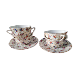 Tasses à café  british a fleurs et soucoupes