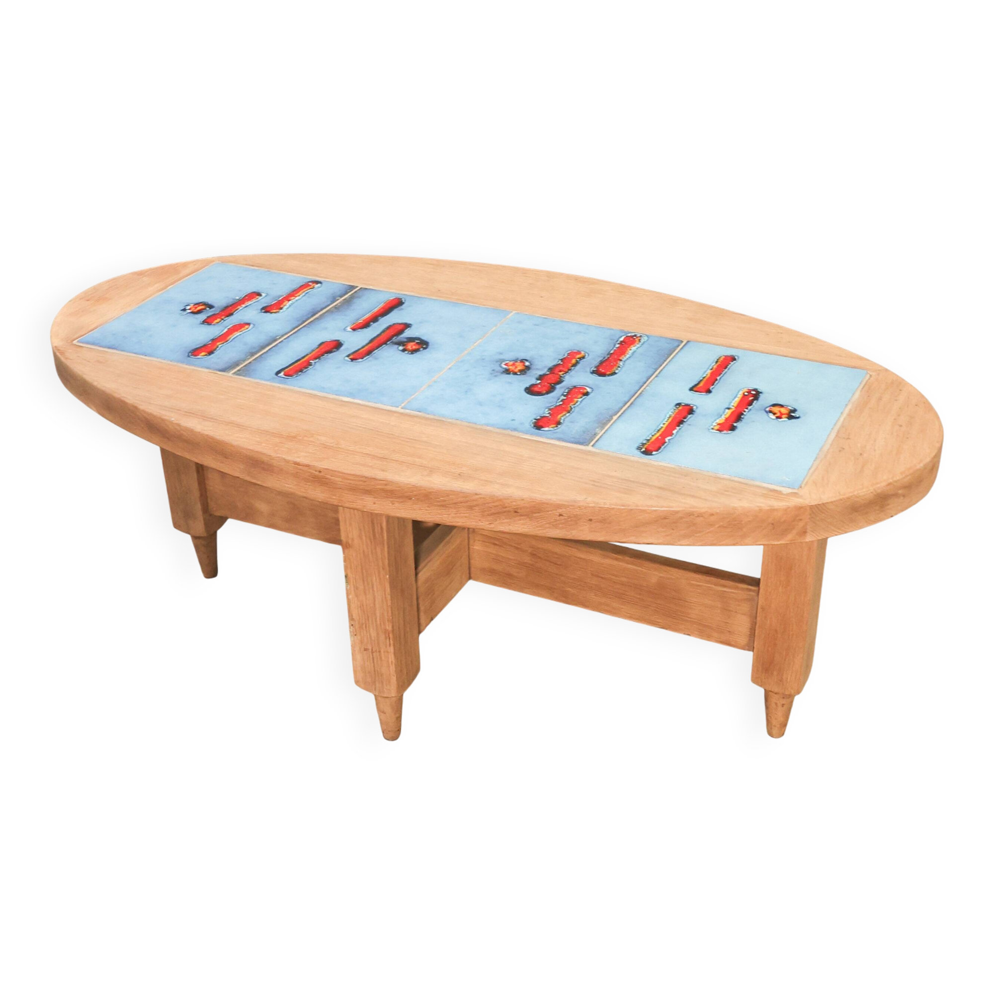 Oak and tile coffee table by Guillerme et Chambron for Votre Maison, 1970s.