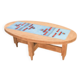 Oak and tile coffee table by Guillerme et Chambron for Votre Maison, 1970s.