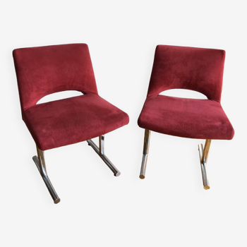 Pair of red Georges Frydman designer chairs