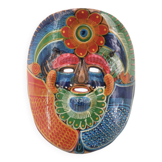 Masque Mexicain coloré en terre cuite, années 70