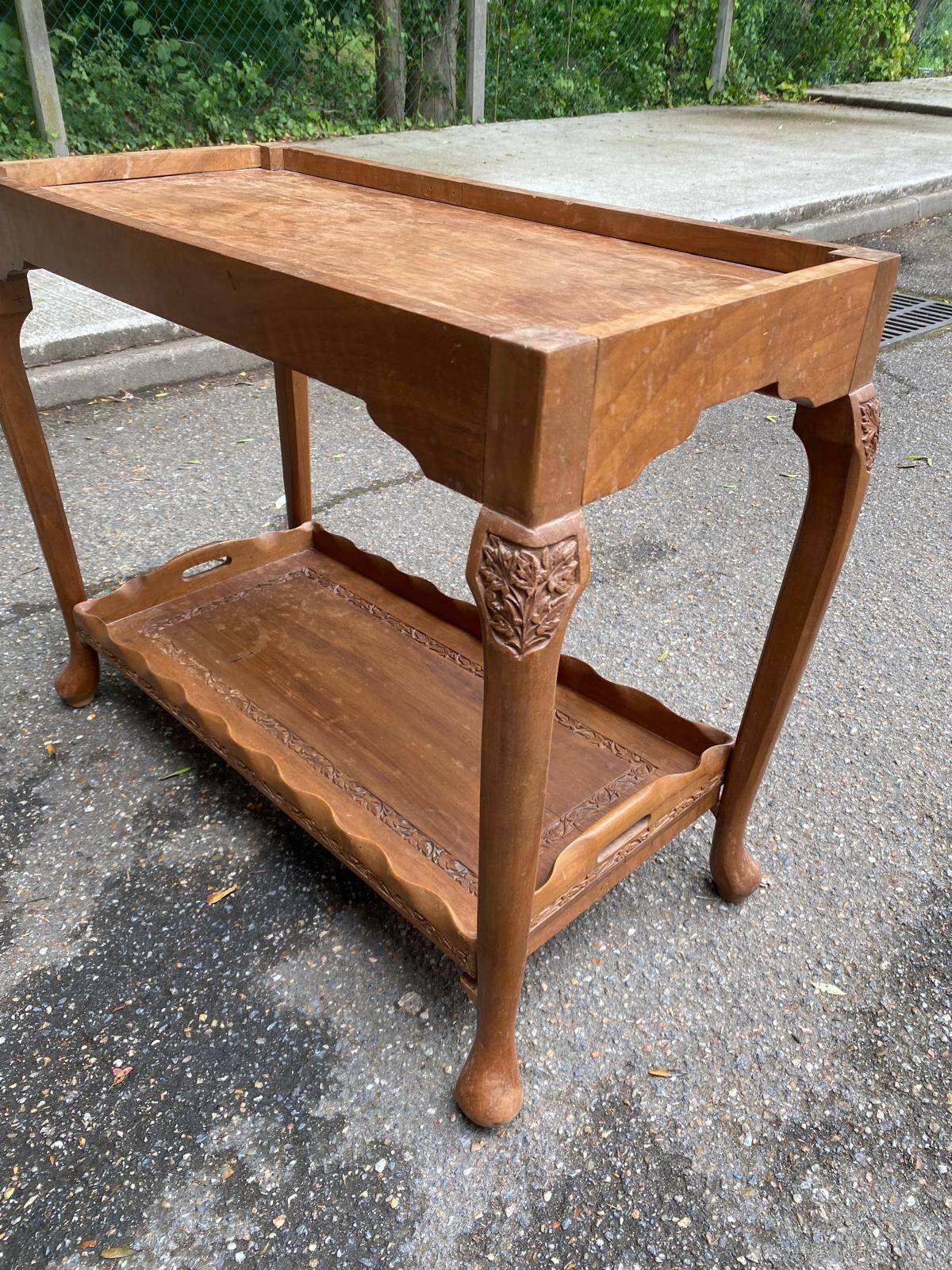 1950s solid wood console bar table.