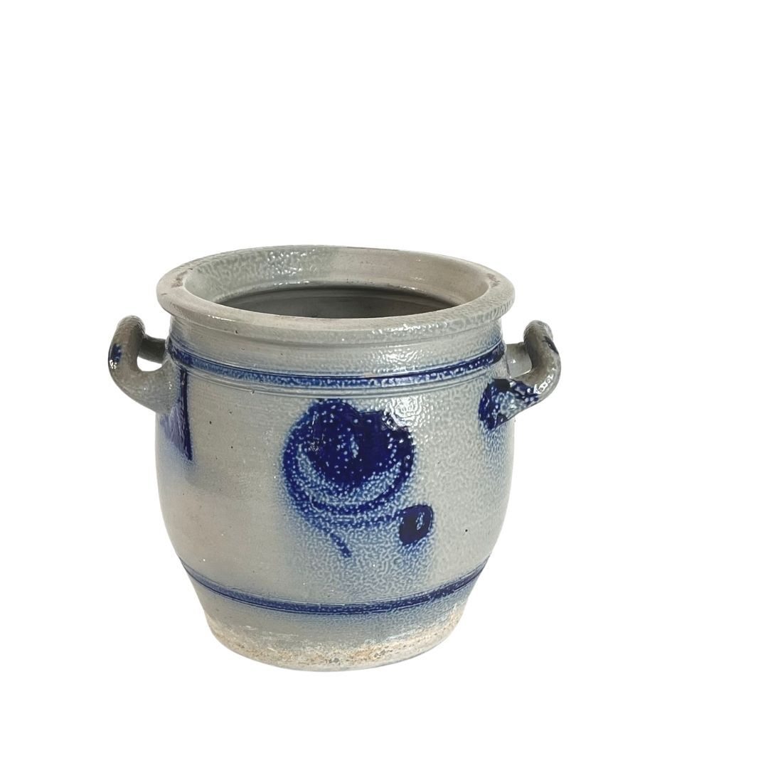 Salt glazed stoneware pot, cobalt oxide decoration