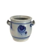 Salt glazed stoneware pot, cobalt oxide decoration