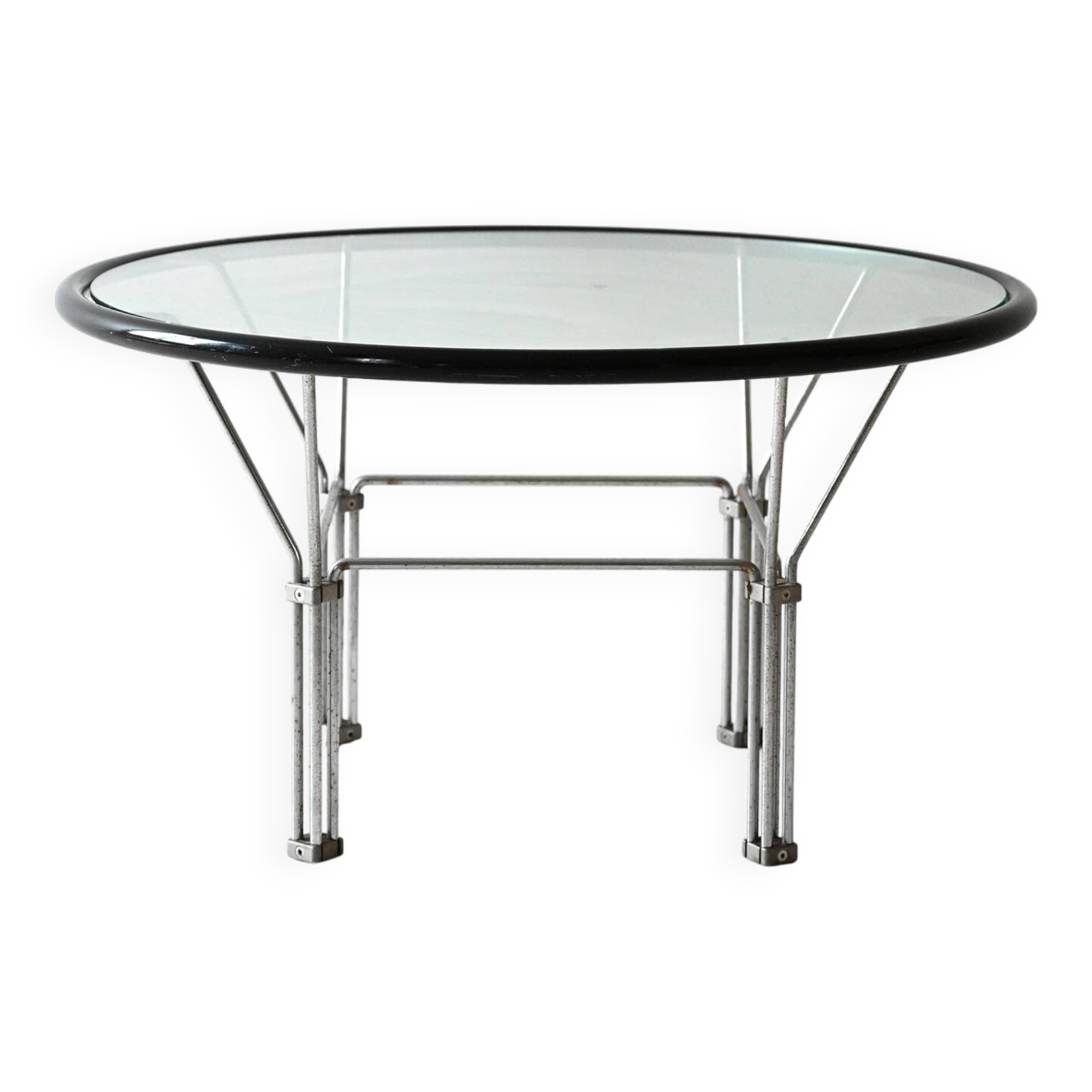 Vintage glass and steel coffee table