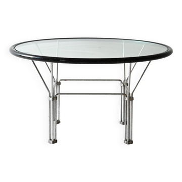 Table basse vintage en verre et acier