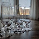 Set of 6 vintage champagne flutes on low crystalline stand