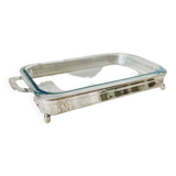 Rectangular Pyrex dish on silver metal support