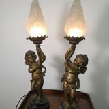 Pair of putti angel lamps from the 19th century.