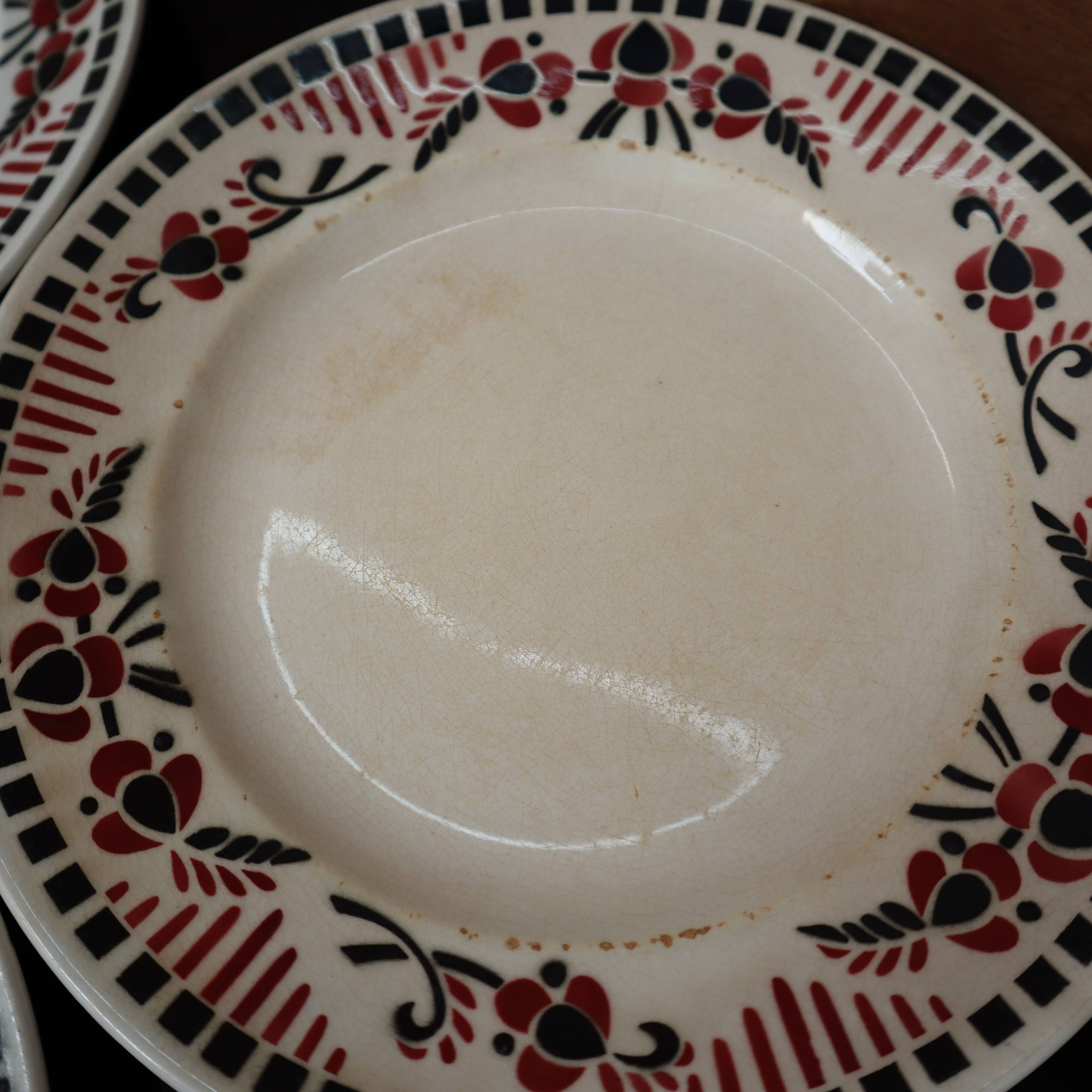 5 Flat plates Terre de Fer model "Damascus" Moulin des Loups and Hamage