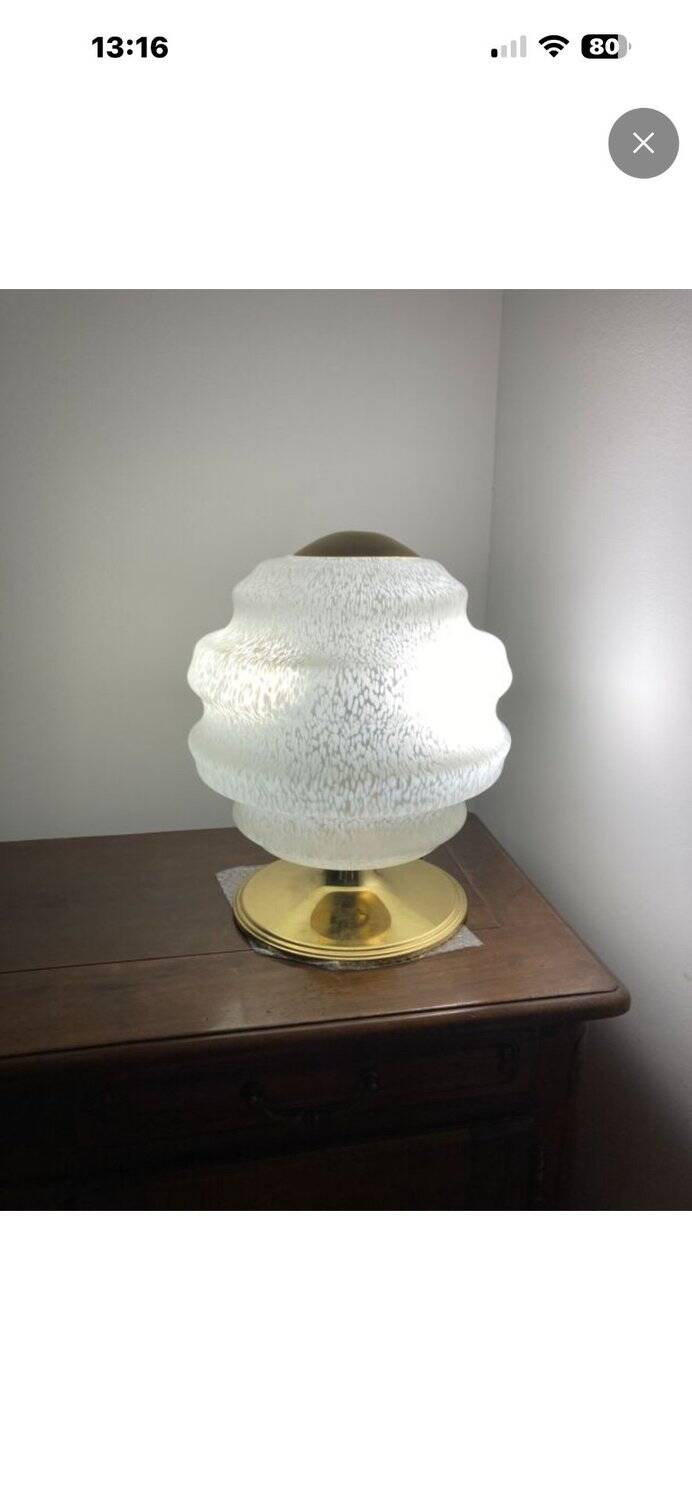 Vintage table lamp from Verrerie de Clichy, speckled glass and brass, years.