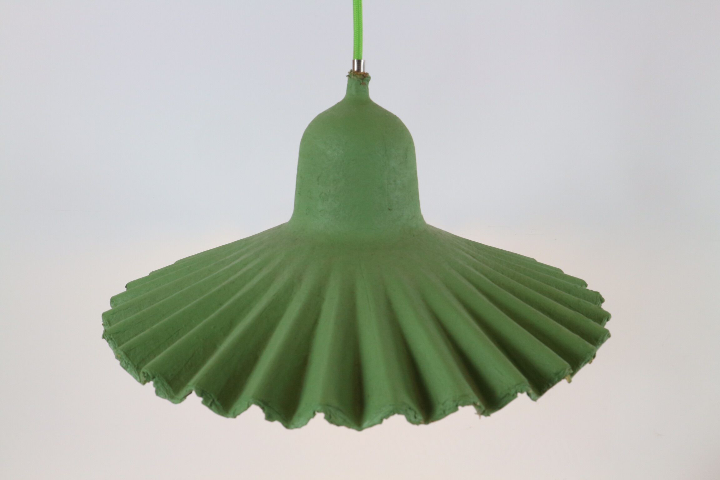 Two lamps/ pendant lamps in recycled cardboard, pink and green, seletti