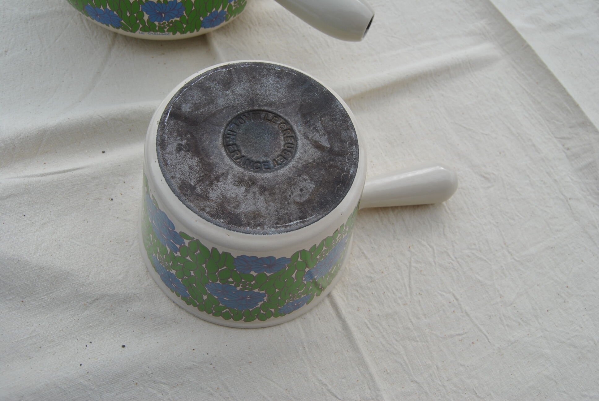 Set of 2 pans Le Creuset blue/green pattern 70s