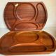 Pair of wooden snack meal trays with compartments.