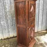 Solid oak wardrobe with 2 doors and 1 drawer in neo Louis XIII style.