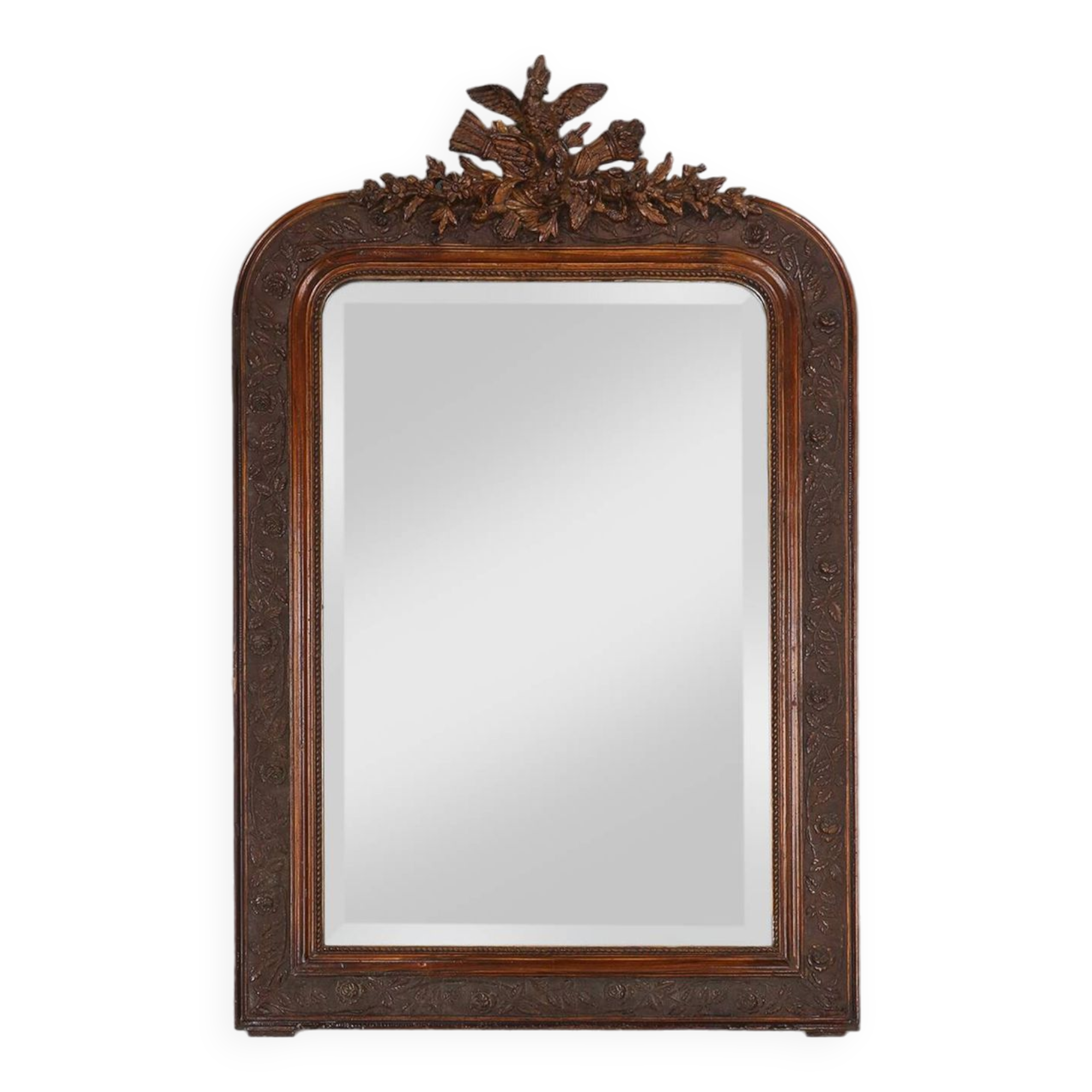Louis Philippe mirror in plaster and wood with handcrafted decorations, France ca. 1900