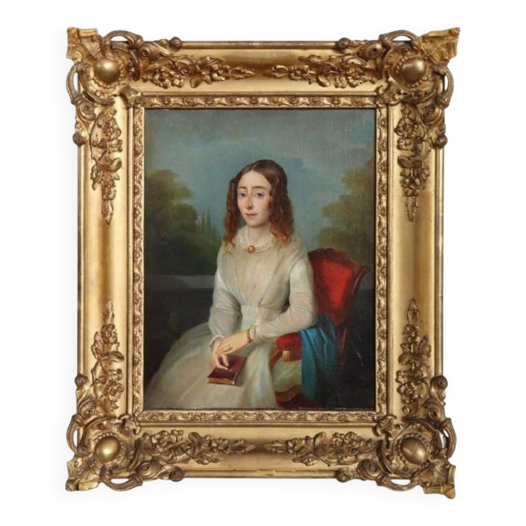 Portrait Of A Young Woman With A Book, Oil On Canvas, Italy, 19th Century