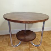 Modernist side table "Bauhaus" in veneer wood and curved tubular steel, 30s