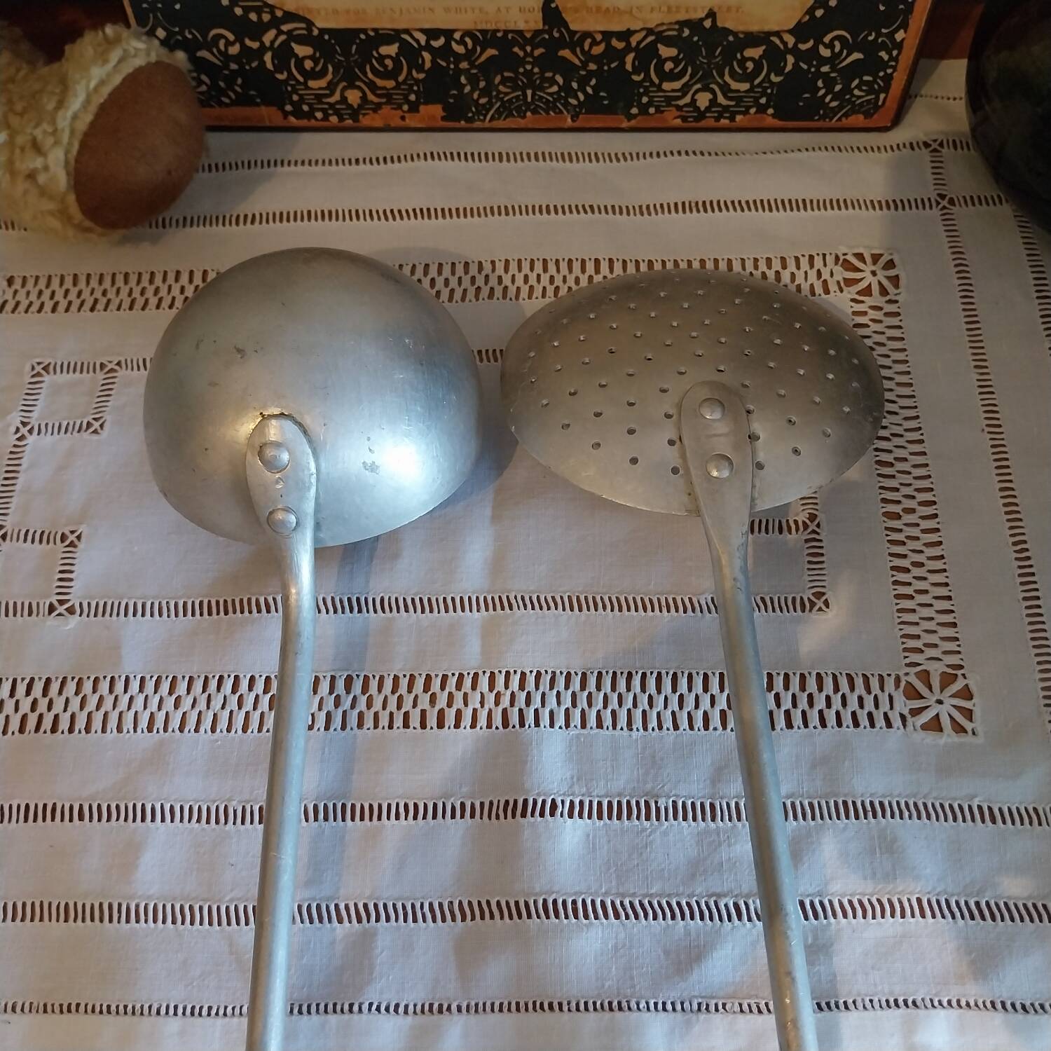 Vintage aluminum skimmer and ladle
