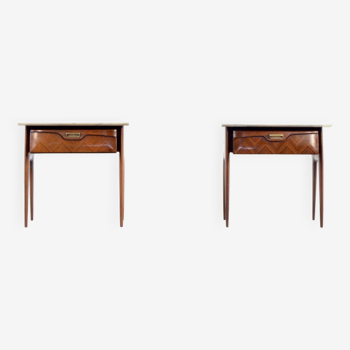 Set of 2 Italian Midcentury Rosewood and carrara bedsides tables