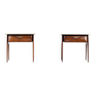 Set of 2 Italian Midcentury Rosewood and carrara bedsides tables