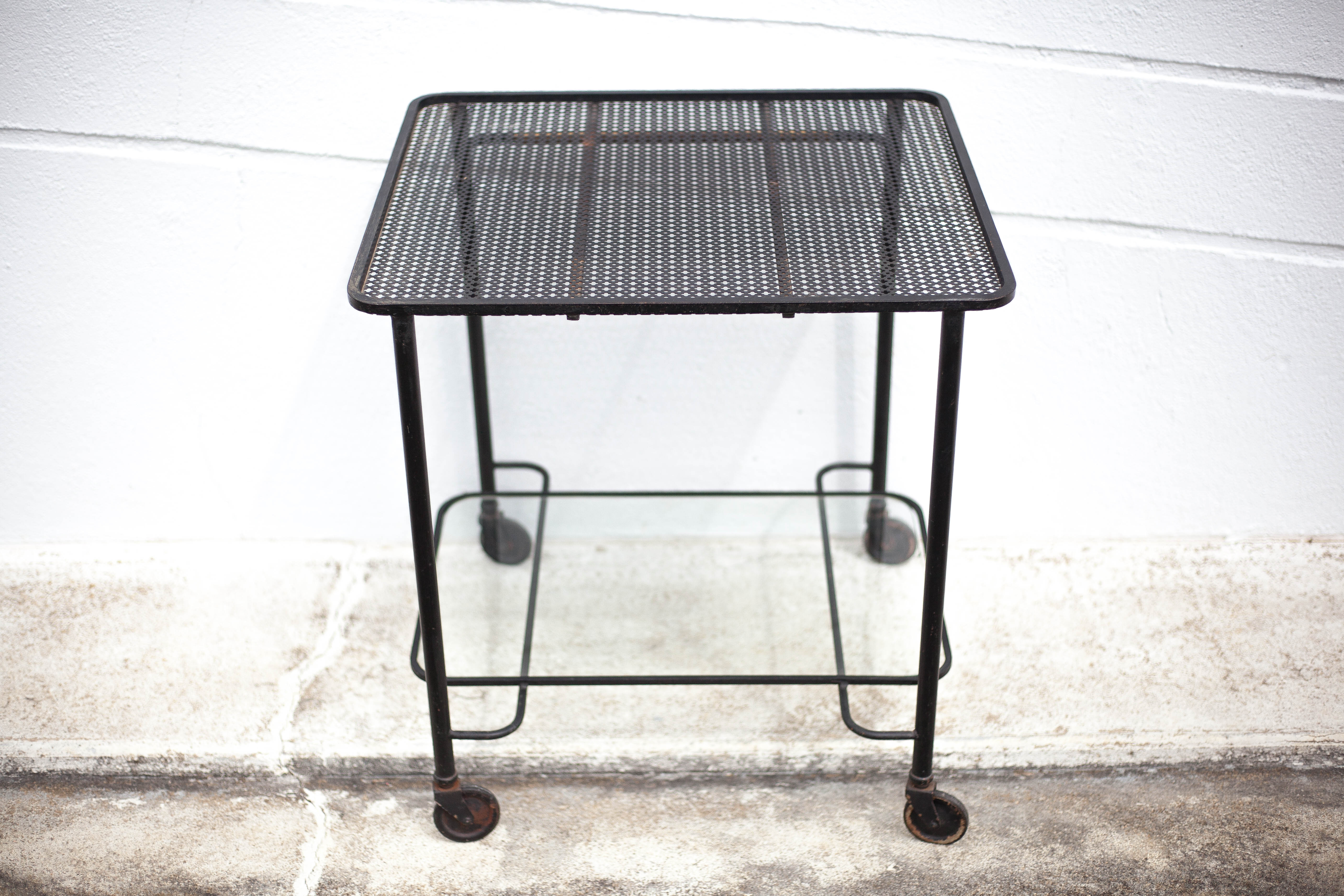 Mathieu Matégot rolling table, steel and brass service, 50s